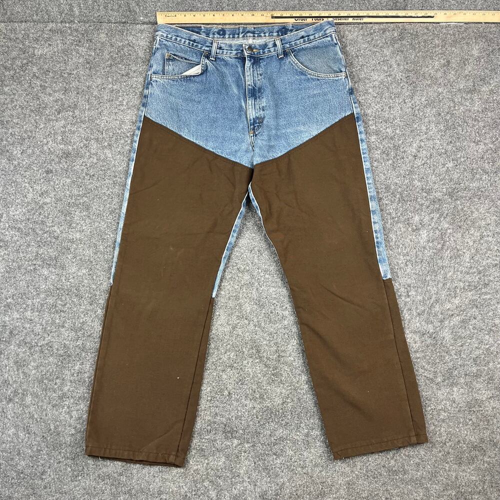 Pro Gear Jeans Mens Size‎ 38X30 Blue Brown Two Tone Panel Denim Straight Casual